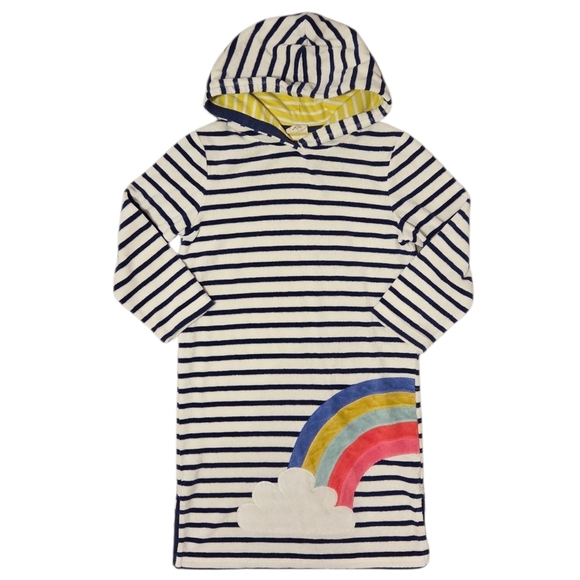 Mini Boden Terrycloth Swim Cover Up Hoodie Dress Girls 7-8 Years Old Rainbow - Picture 1 of 6